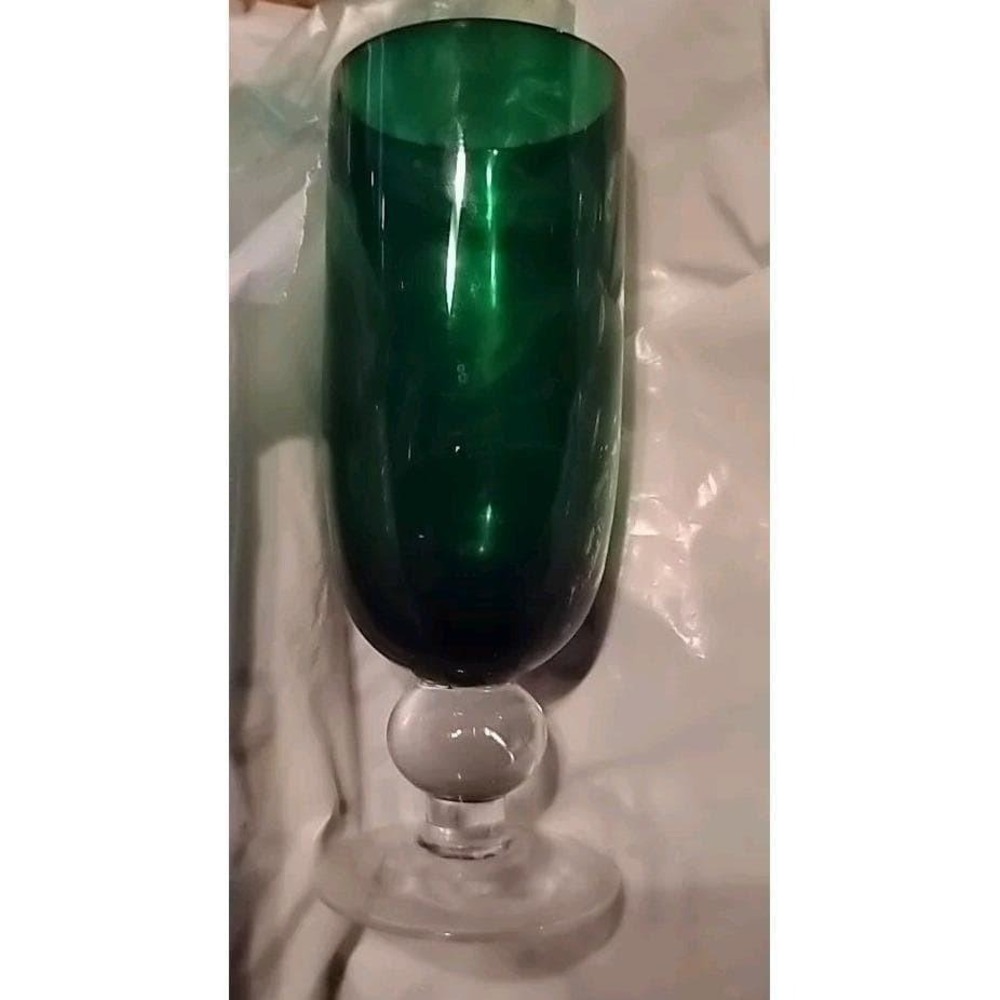 Vntg Goblet Green MCM Glass for Wine Clear Pedestal @ 6 1/4" tall EUC Mid Cent.